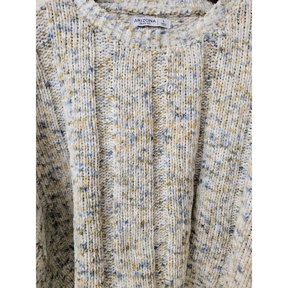 Arizona Jean Co Pullover Crew Neck White Blue Speckle Crop Sweater Women Large - Picture 2 of 3